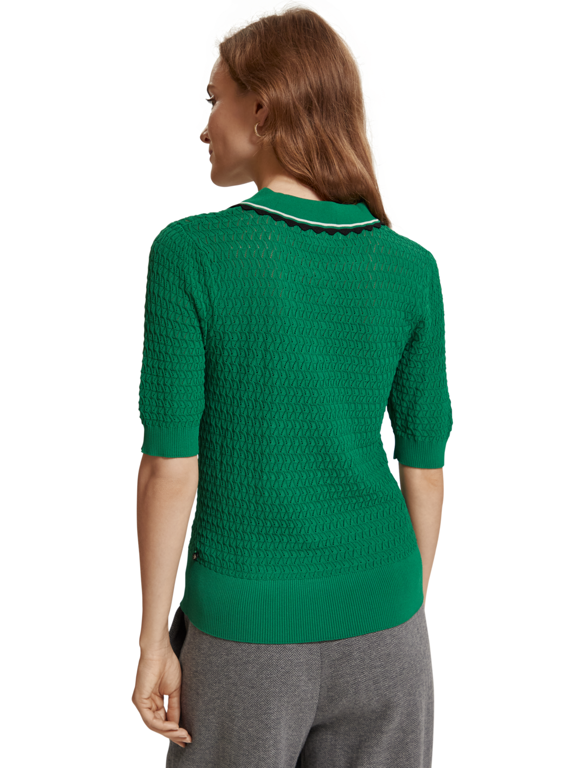 

Pointelle collared knitted tee, Pine tree