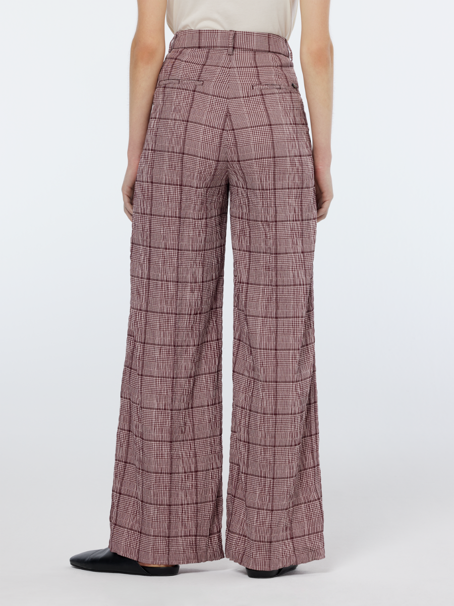 Rose high-rise wide-leg prince of wales seersucker pant