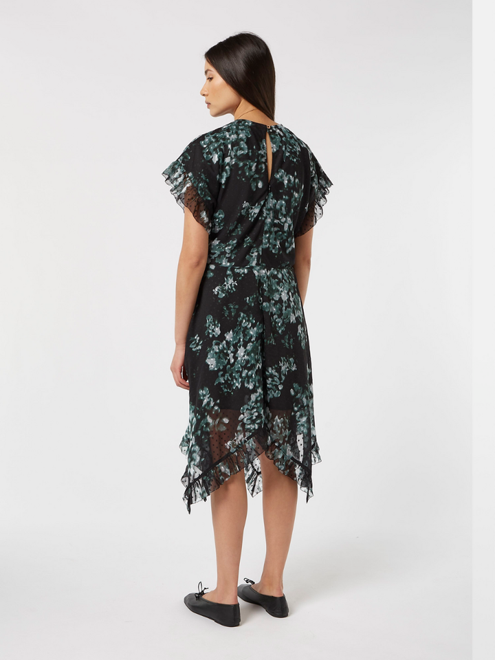 Printed Fil Coupe Mini Ruffle Dress