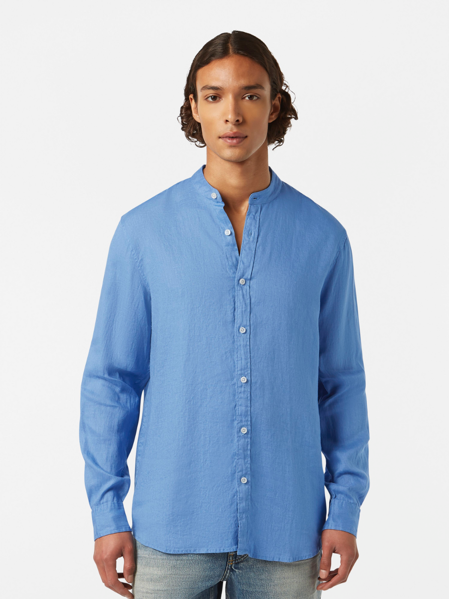 Seasonal Core-Regular-Fit Linen Stand-Up Collar Shirt