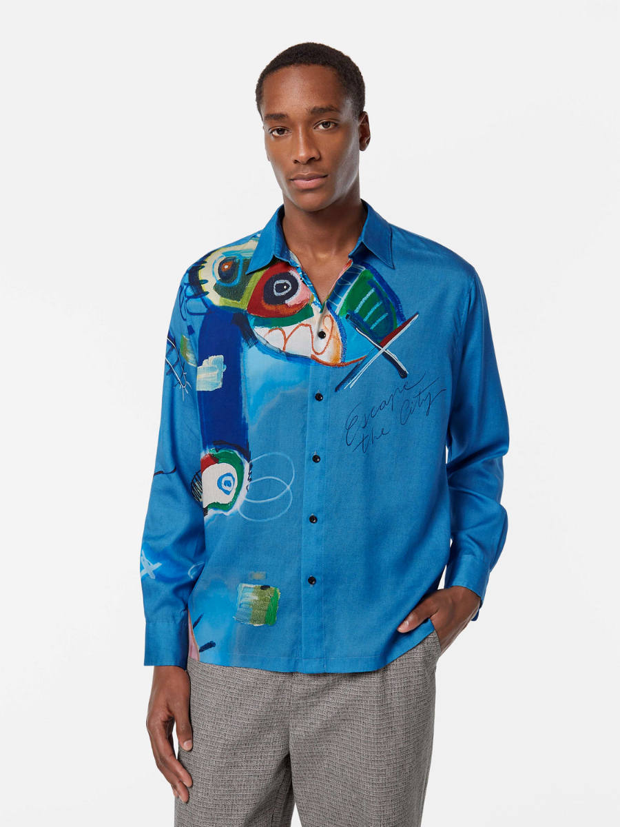 Abstract Island Printed Relaxed-Fit Shirt