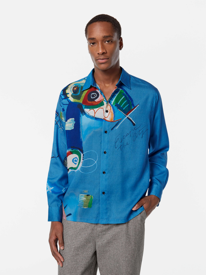 Abstract Island Printed Relaxed-Fit Shirt