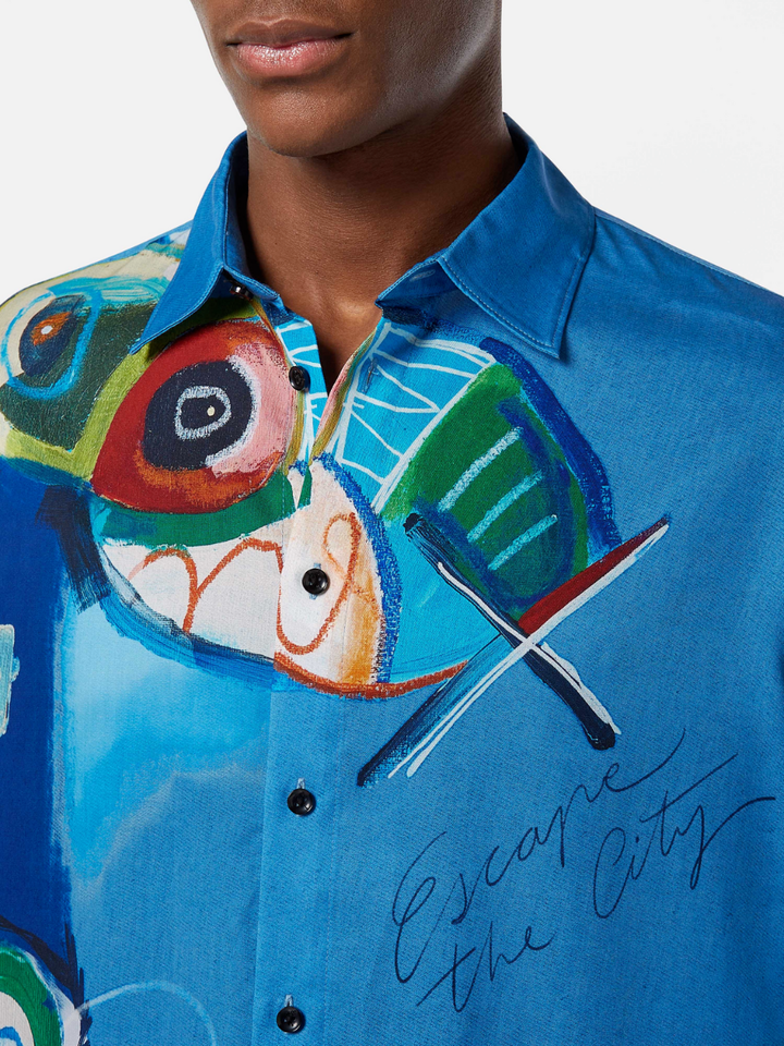 Abstract Island Printed Relaxed-Fit Shirt