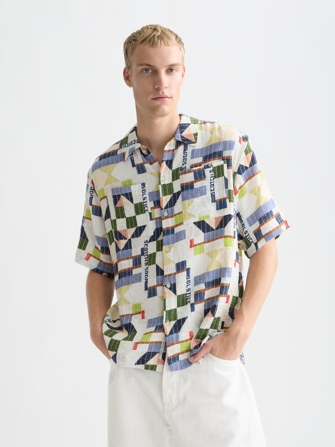Printed Stitched Relaxed Short Sleeve Shirt