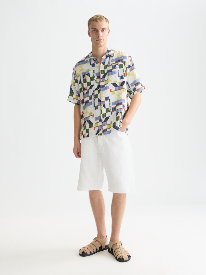 Printed Stitched Relaxed Short Sleeve Shirt