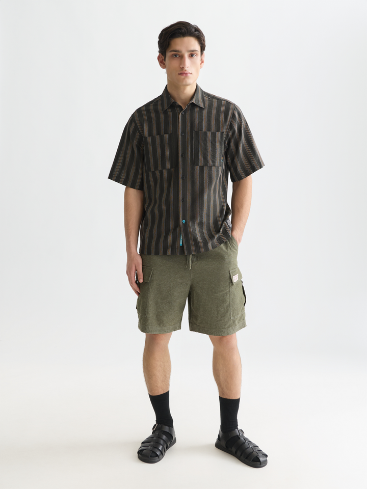 Structured Stripe Relaxed Short Sleeve Shirt