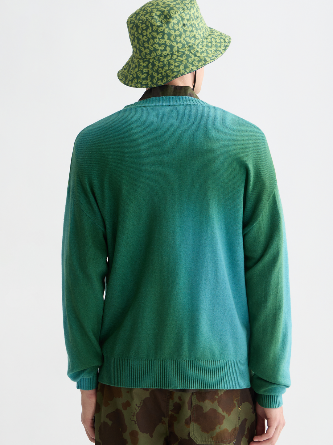 Printed Two-Tone Relaxed Cardigan