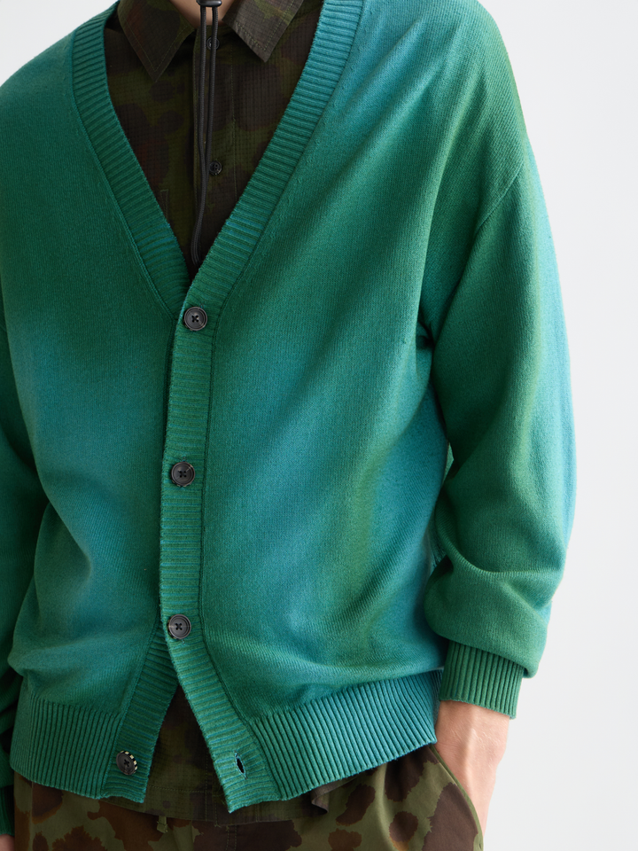 Printed Two-Tone Relaxed Cardigan