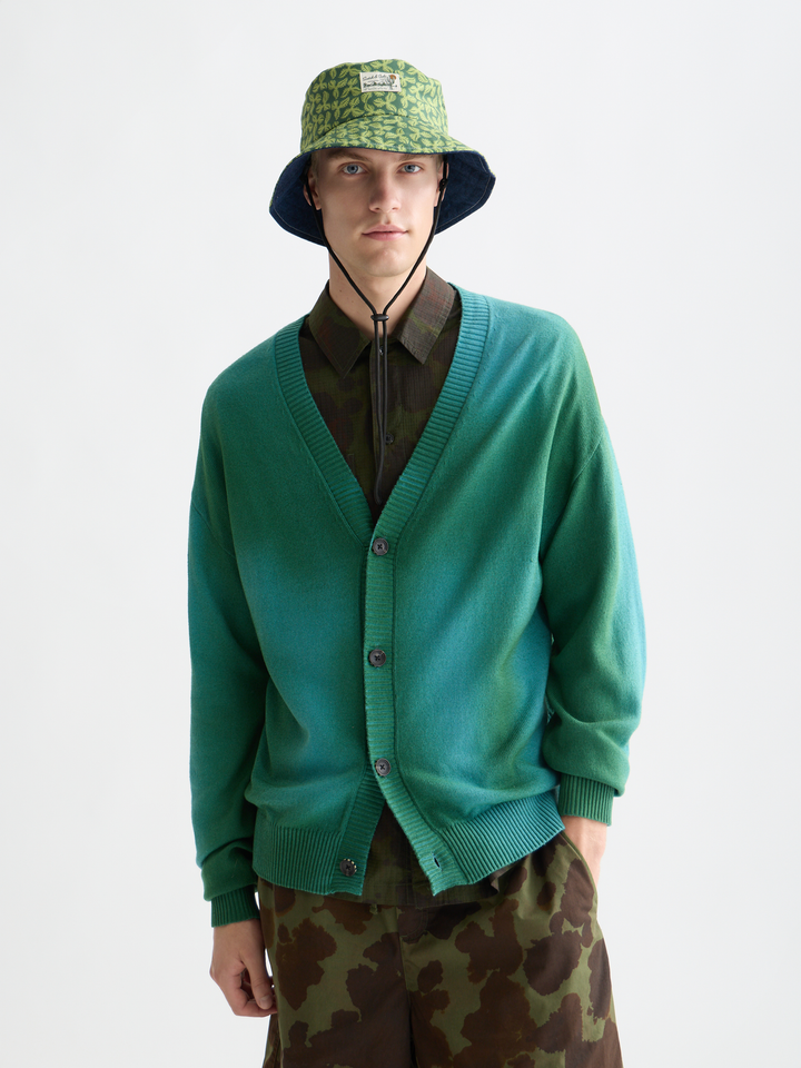 Printed Two-Tone Relaxed Cardigan