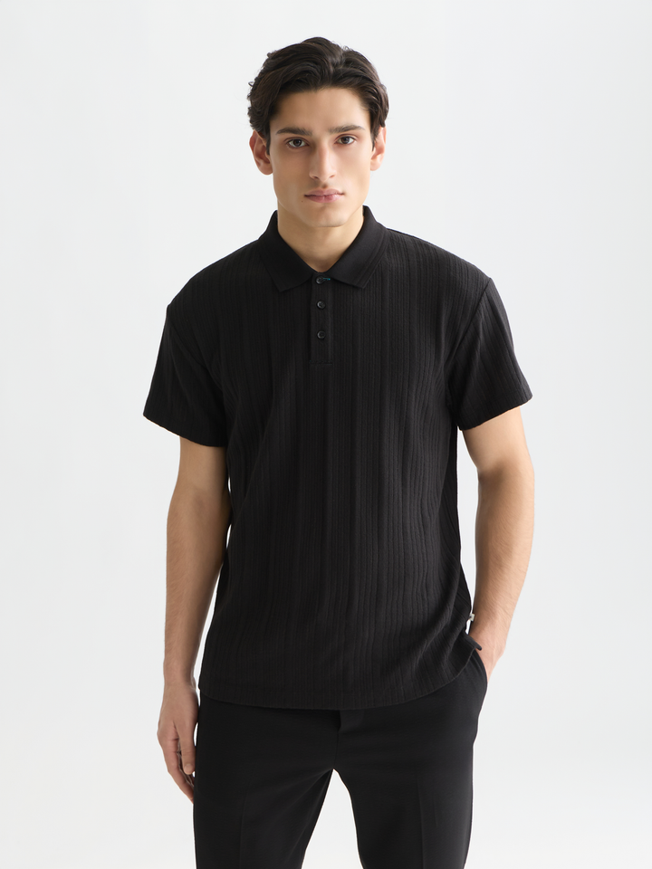 Structured Ribbed Relaxed Polo