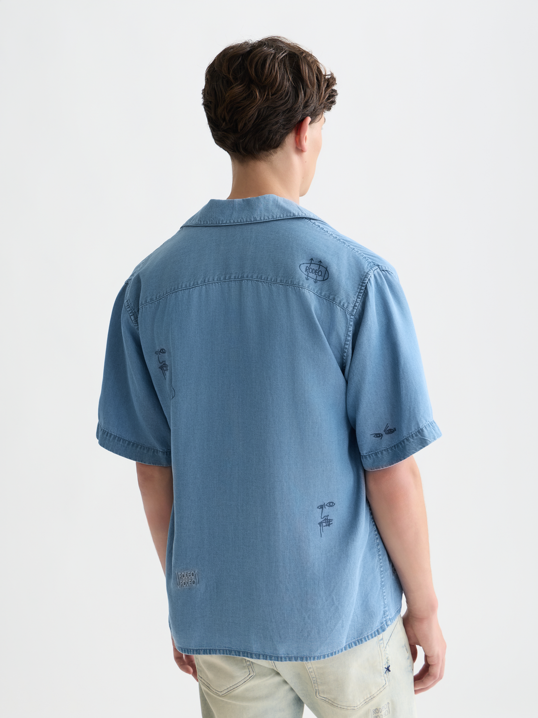 Scotch &amp; Soda X Basquiat Indigo Tencel Relaxed Short-Sleeved Shirt