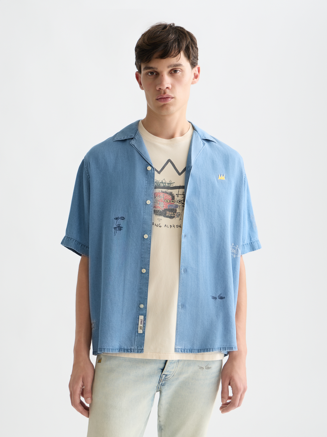 Scotch &amp; Soda X Basquiat Indigo Tencel Relaxed Short-Sleeved Shirt