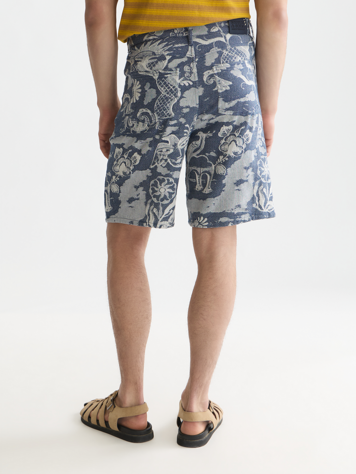 Delfts Blauw jacquard wide fit 5 pocket shorts
