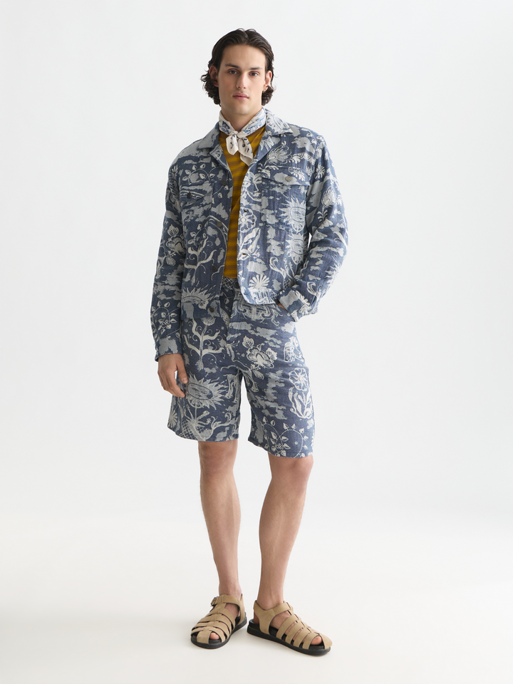 Delfts Blauw jacquard wide fit 5 pocket shorts