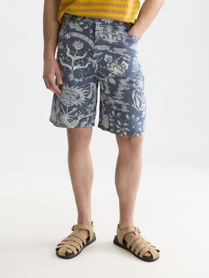 Delfts Blauw jacquard wide fit 5 pocket shorts