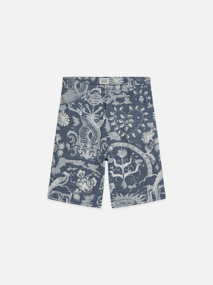 Delfts Blauw jacquard wide fit 5 pocket shorts