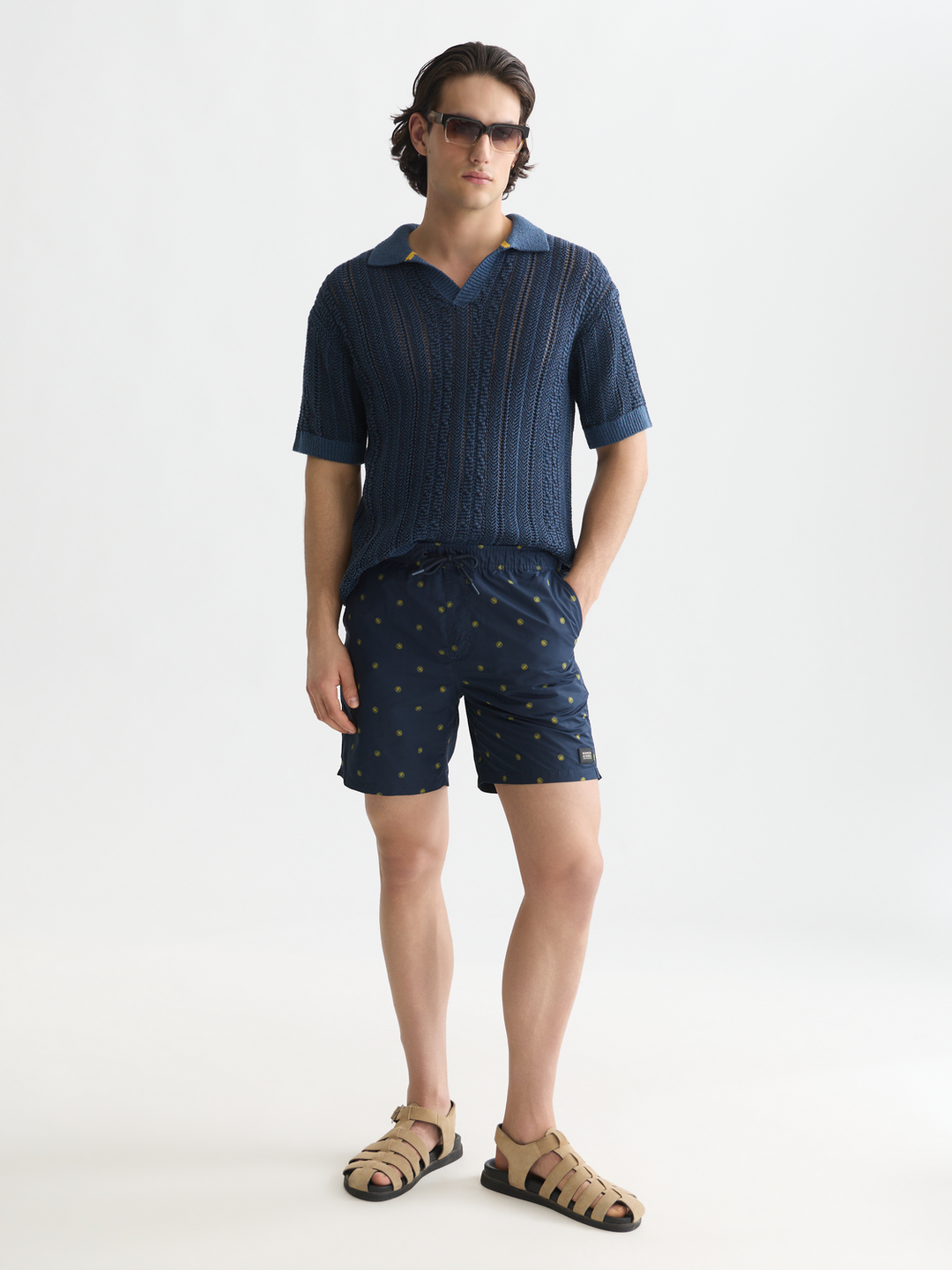 Mini print mid-length swim shorts