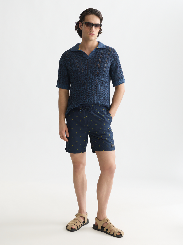 Mini print mid-length swim shorts