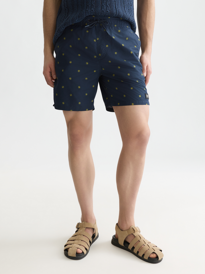 Mini print mid-length swim shorts