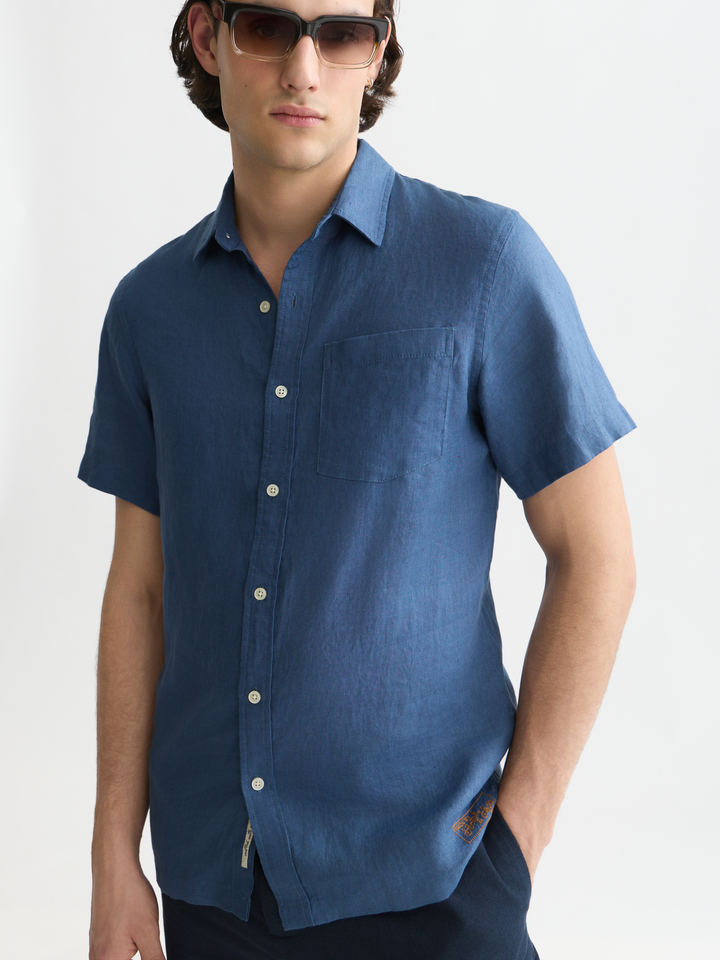 Seasonal core linen regular-fit short sleeved shirt
