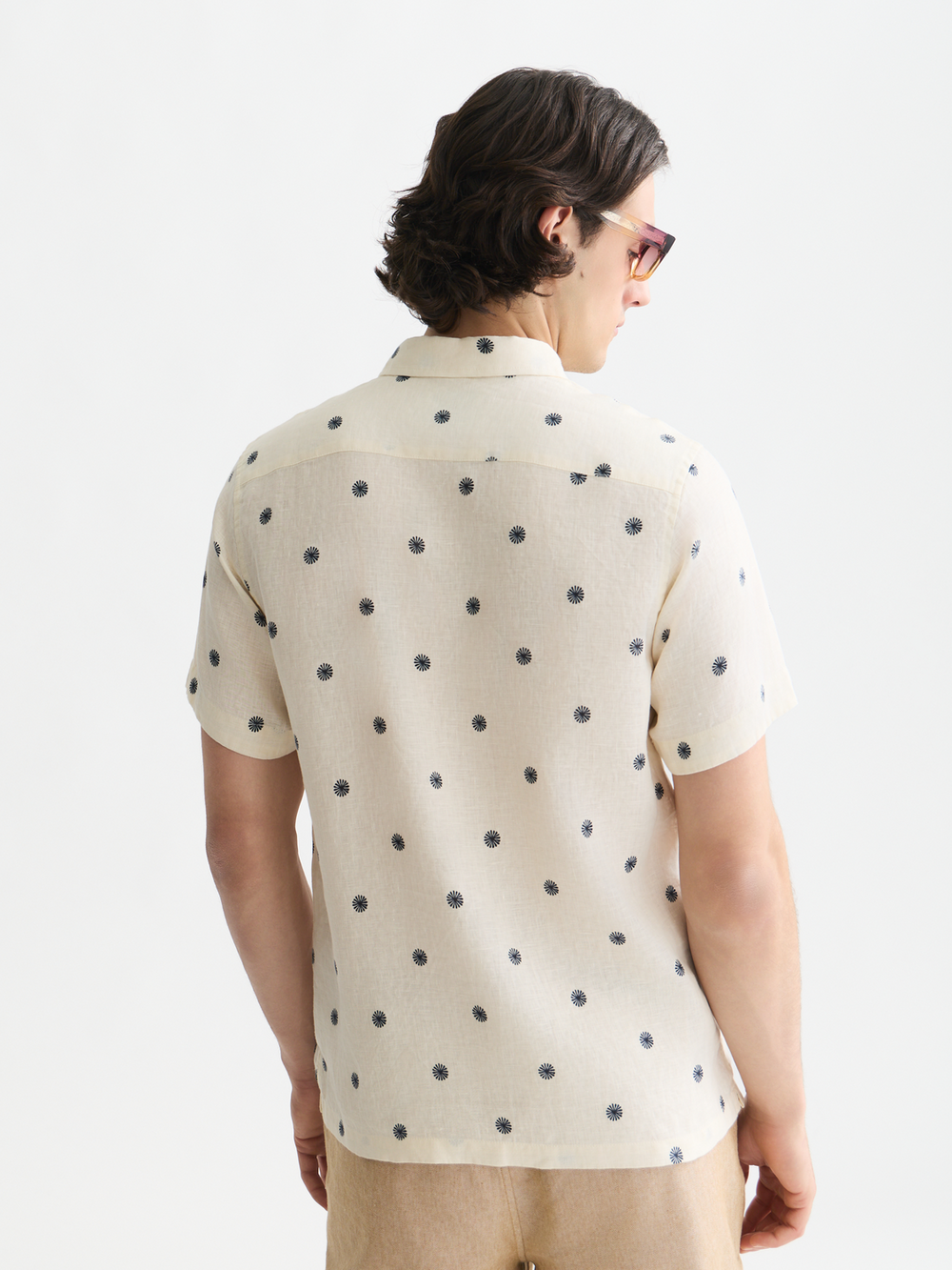 Linen printed regular-fit short-sleeved shirt