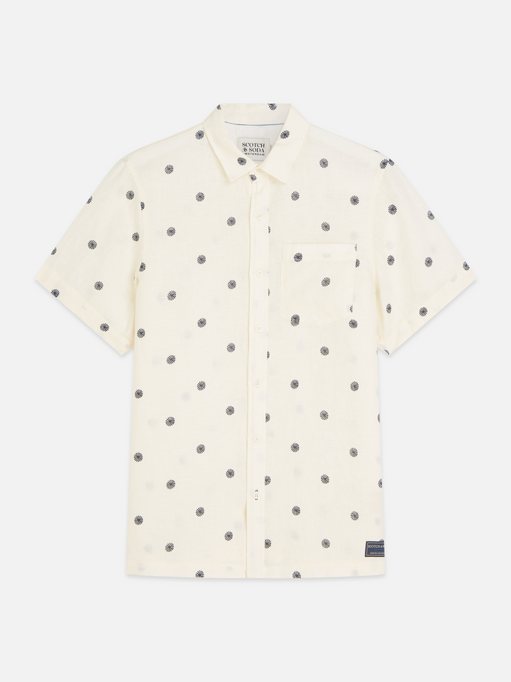 Linen printed regular-fit short-sleeved shirt