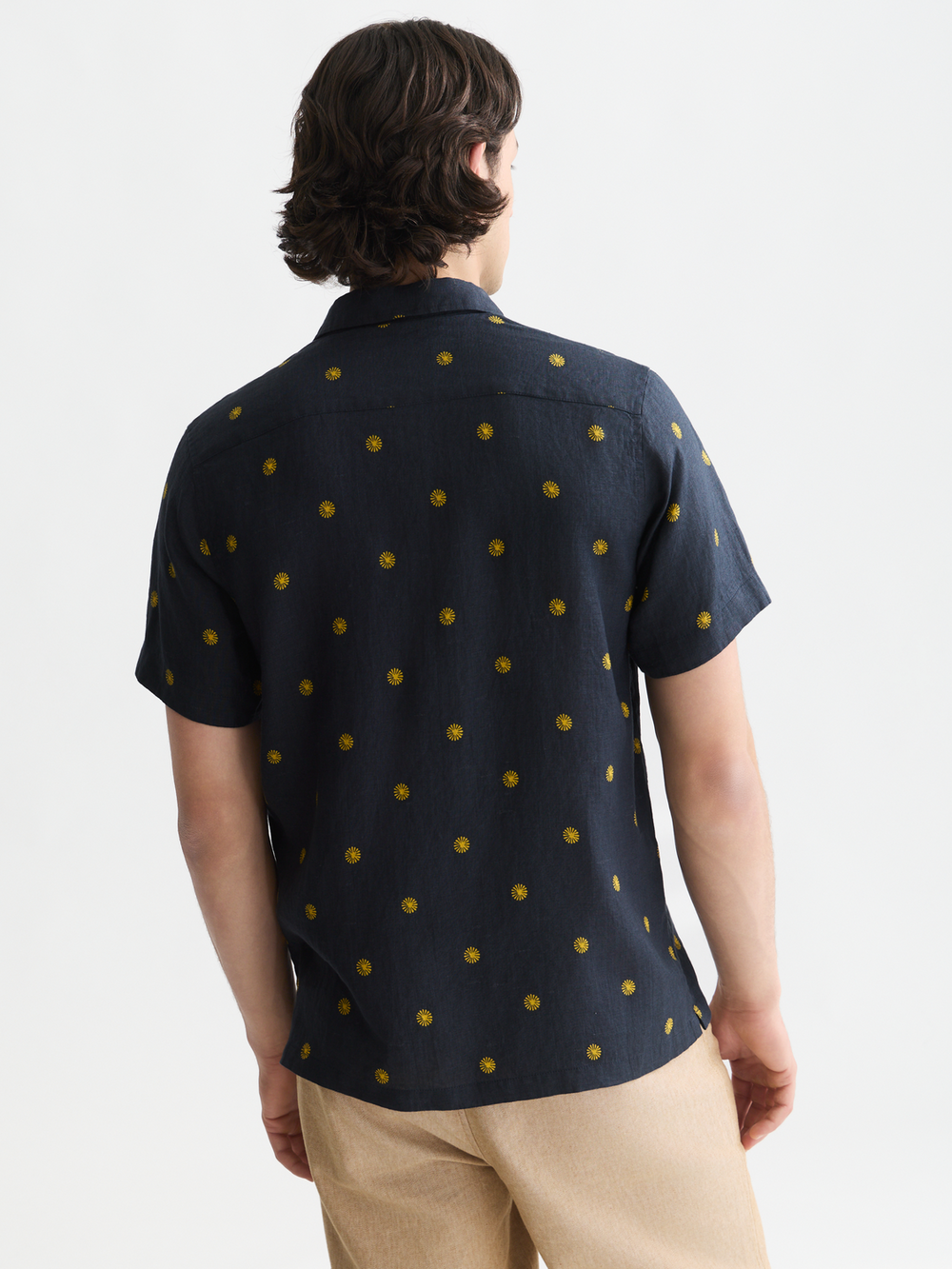 Linen printed regular-fit short-sleeved shirt