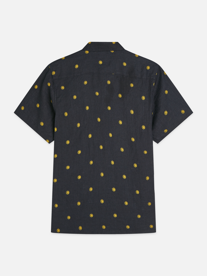 Linen printed regular-fit short-sleeved shirt
