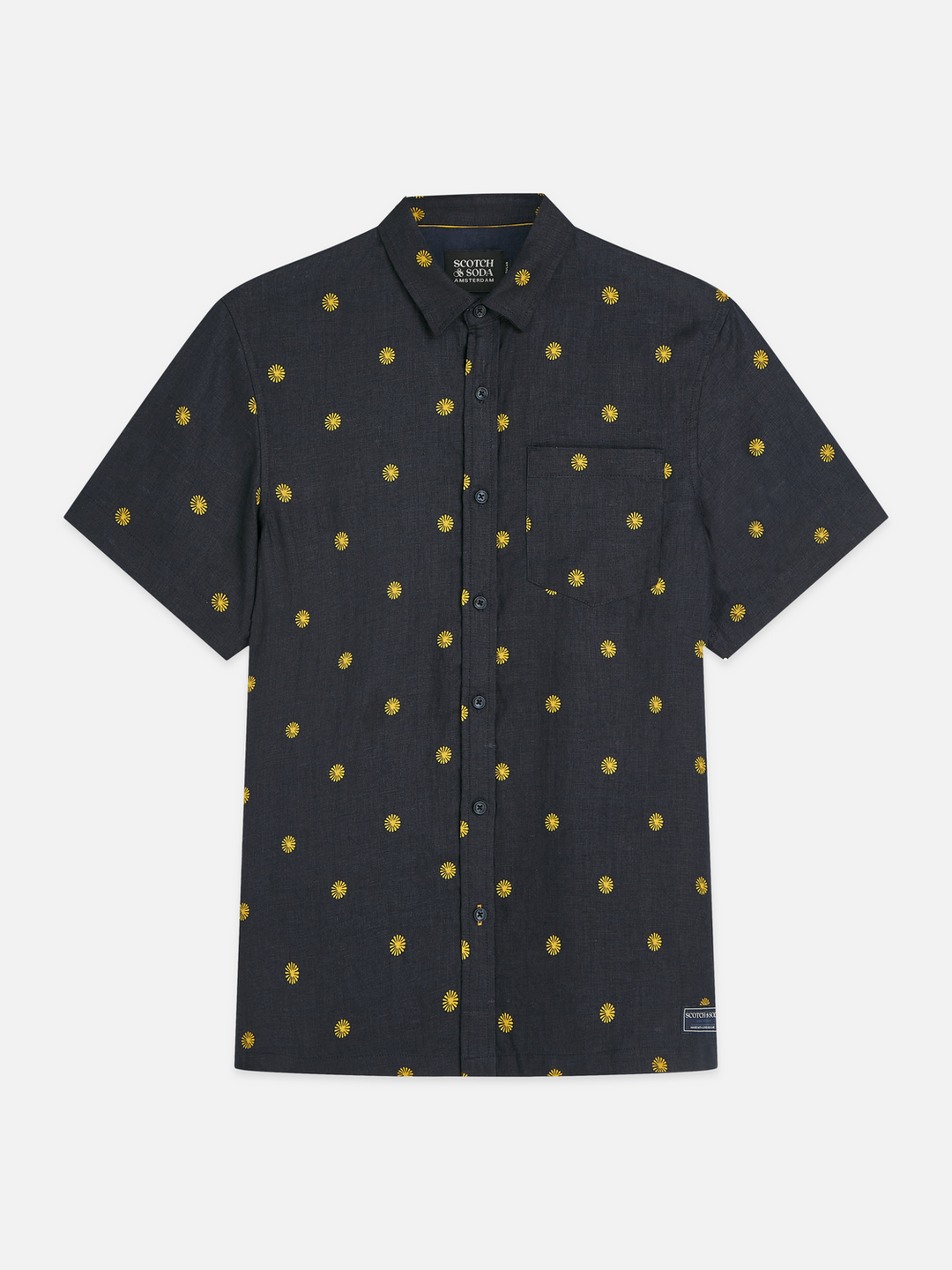 Linen printed regular-fit short-sleeved shirt