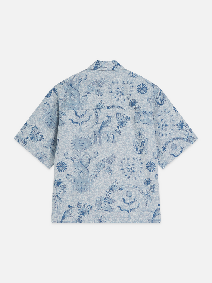 Delfts Blauw jacquard loose-fit short-sleeved shirt