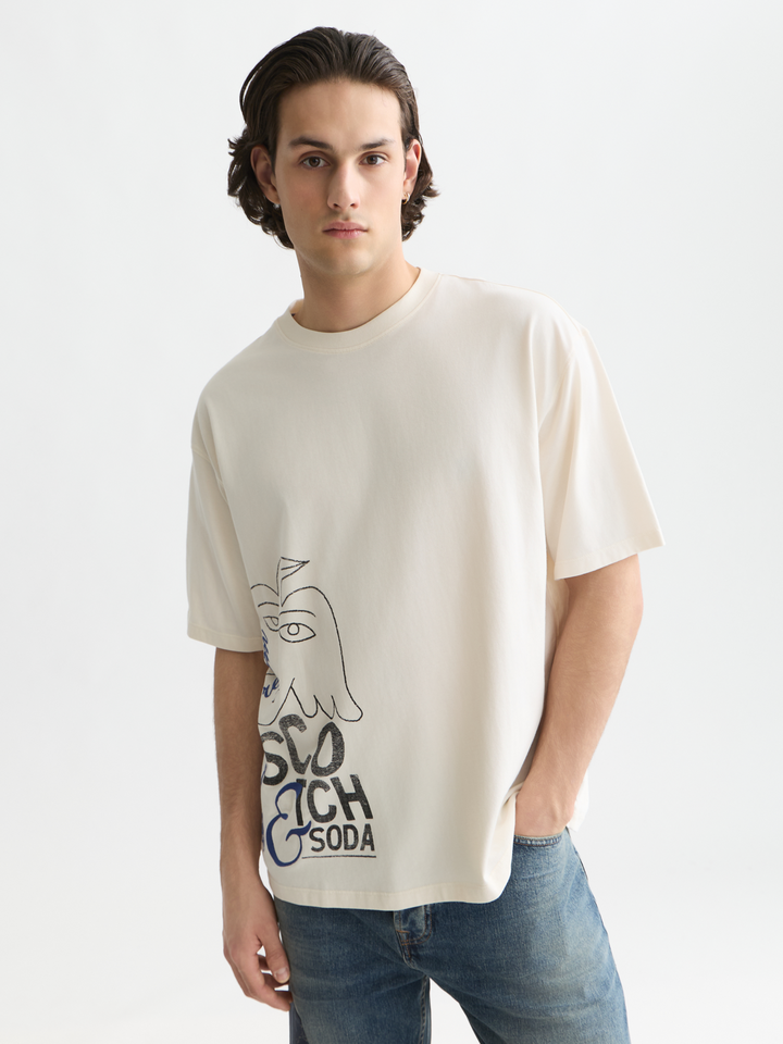 Worked-out artwork loose-fit T-shirt
