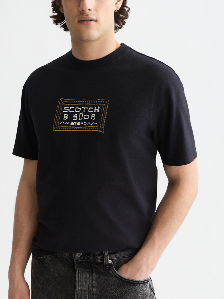 Embroidered front artwork relaxed-fit T-shirt