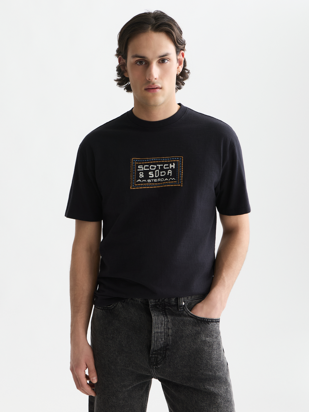 Embroidered front artwork relaxed-fit T-shirt