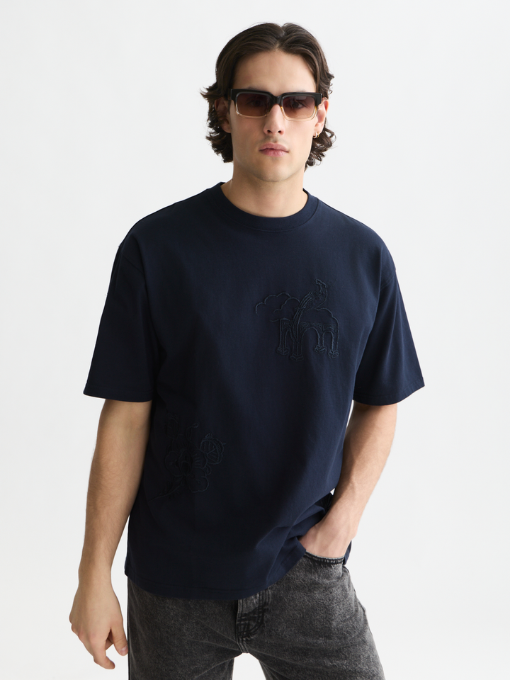 Delfts Blauw embroidered artwork loose-fit T-shirt