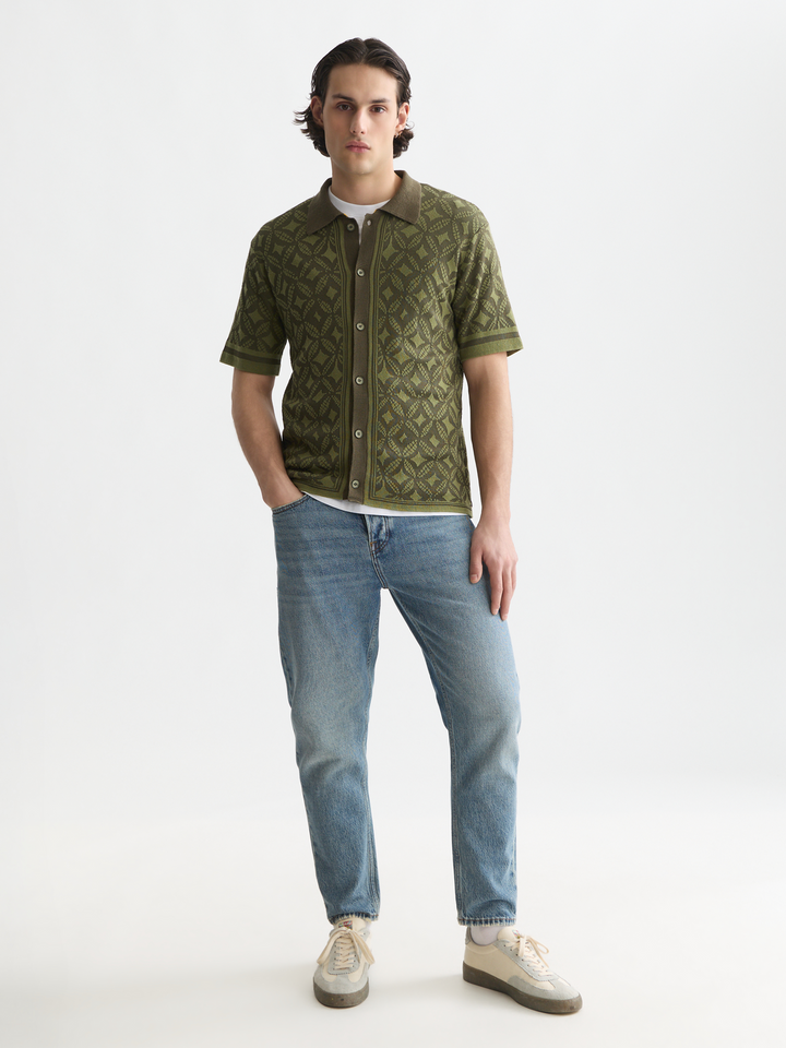 Jacquard knitted short-sleeved shirt