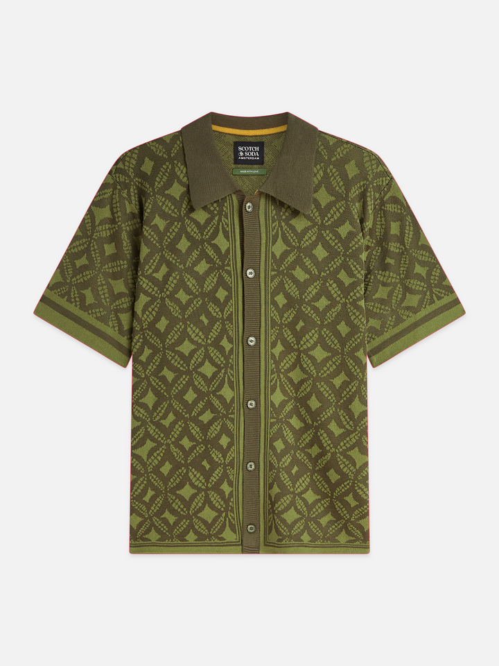 Jacquard knitted short-sleeved shirt