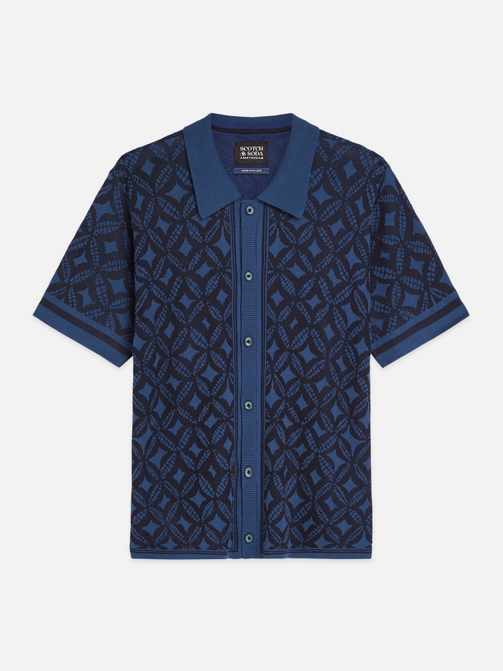 Jacquard knitted short-sleeved shirt