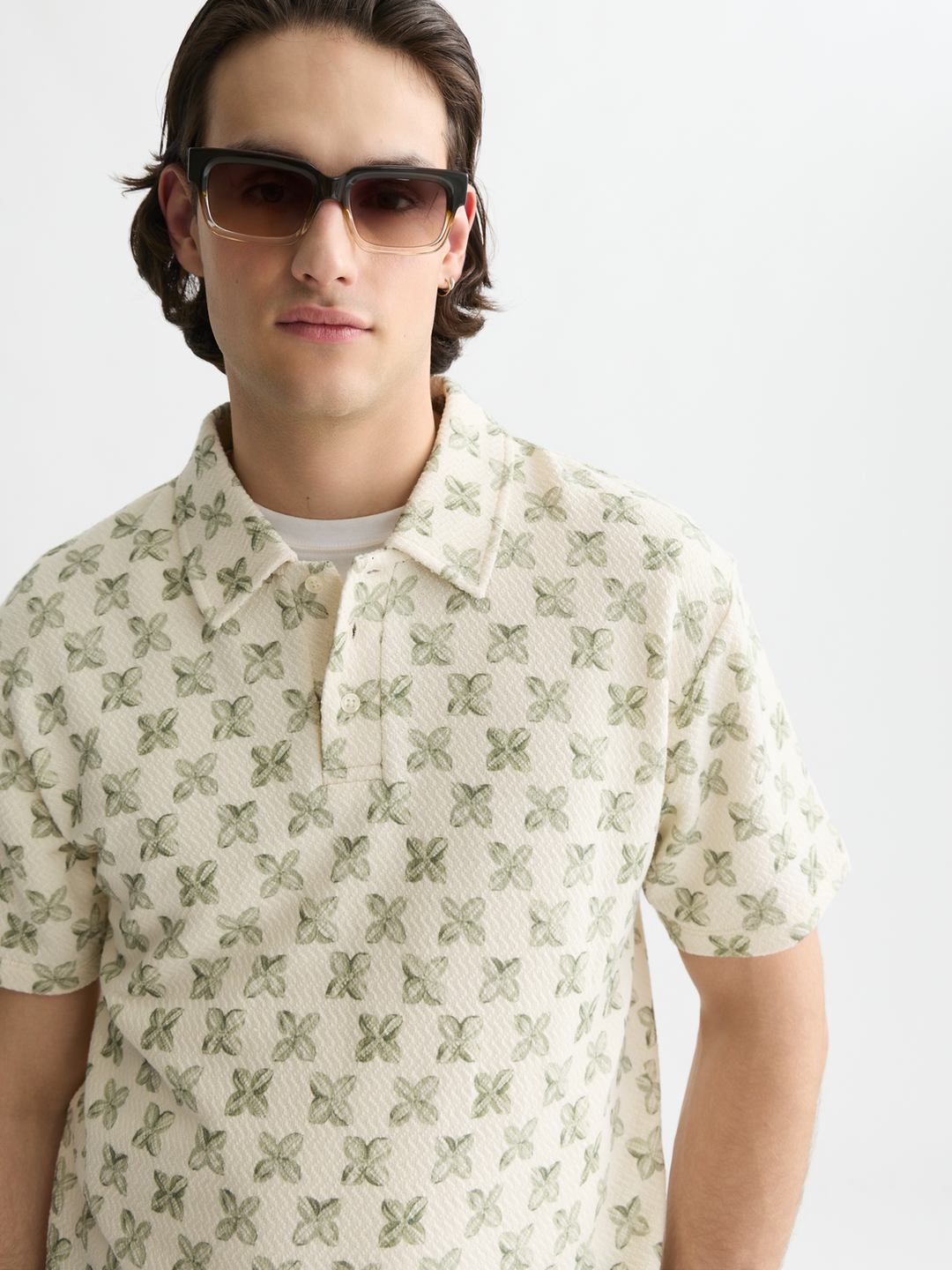Printed structured relaxed-fit polo