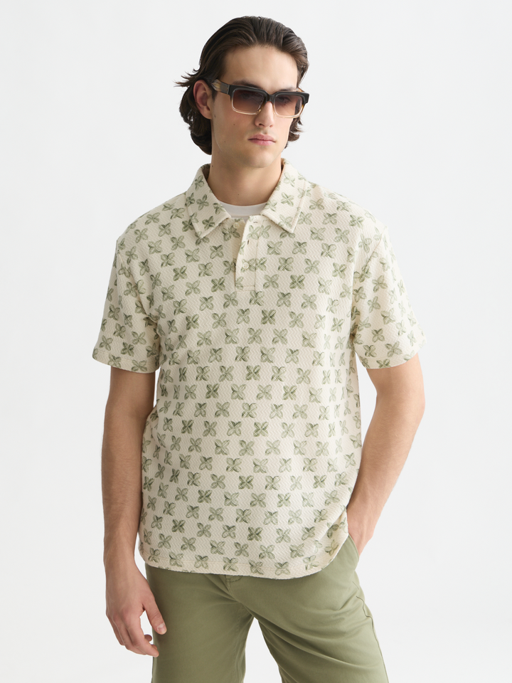 Printed structured relaxed-fit polo