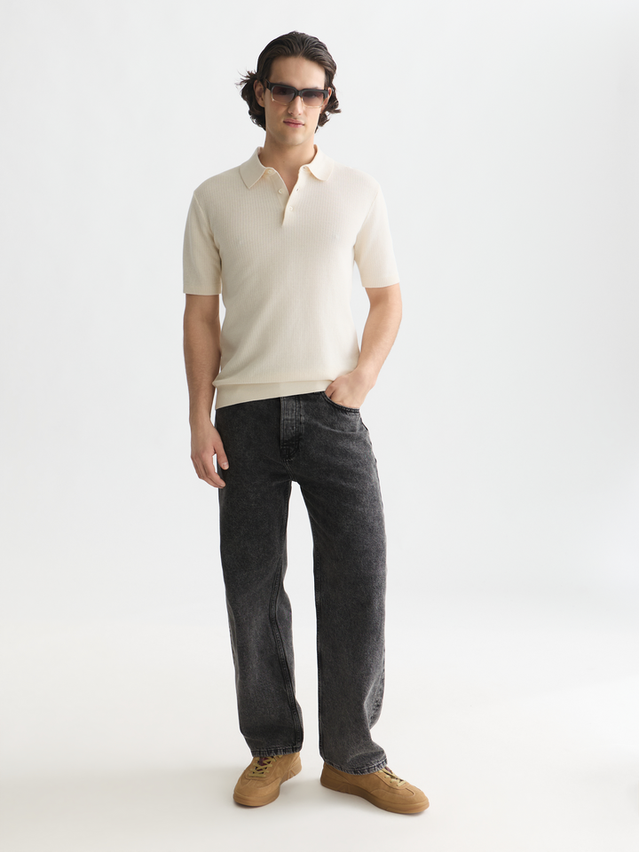 Seasonal core structured knitted regular-fit polo