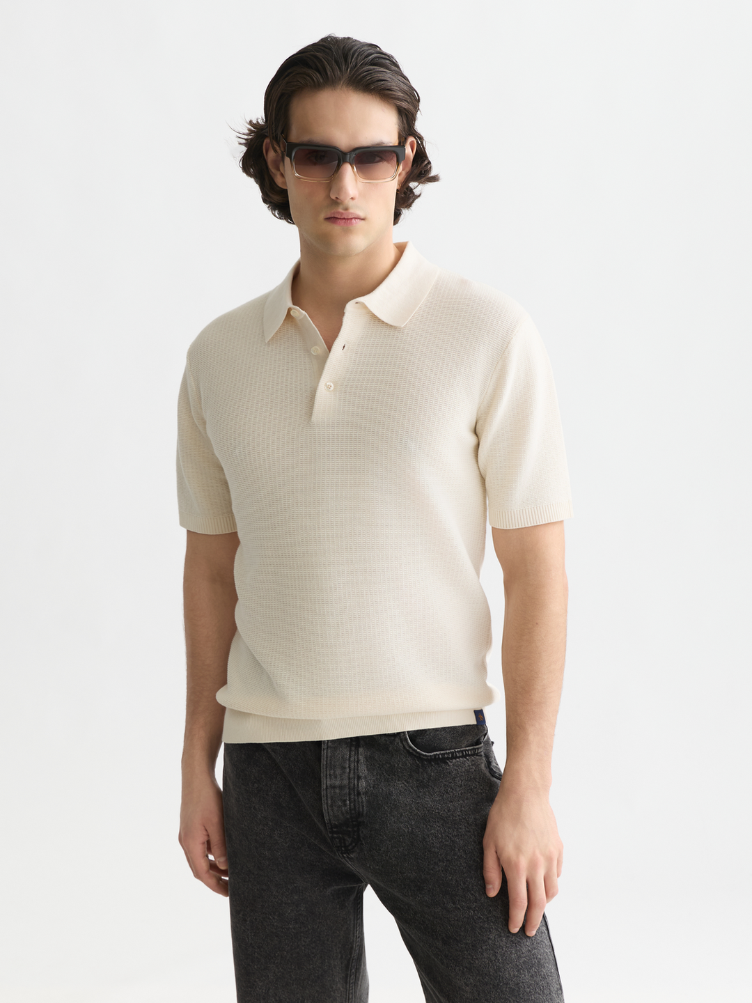 Seasonal core structured knitted regular-fit polo