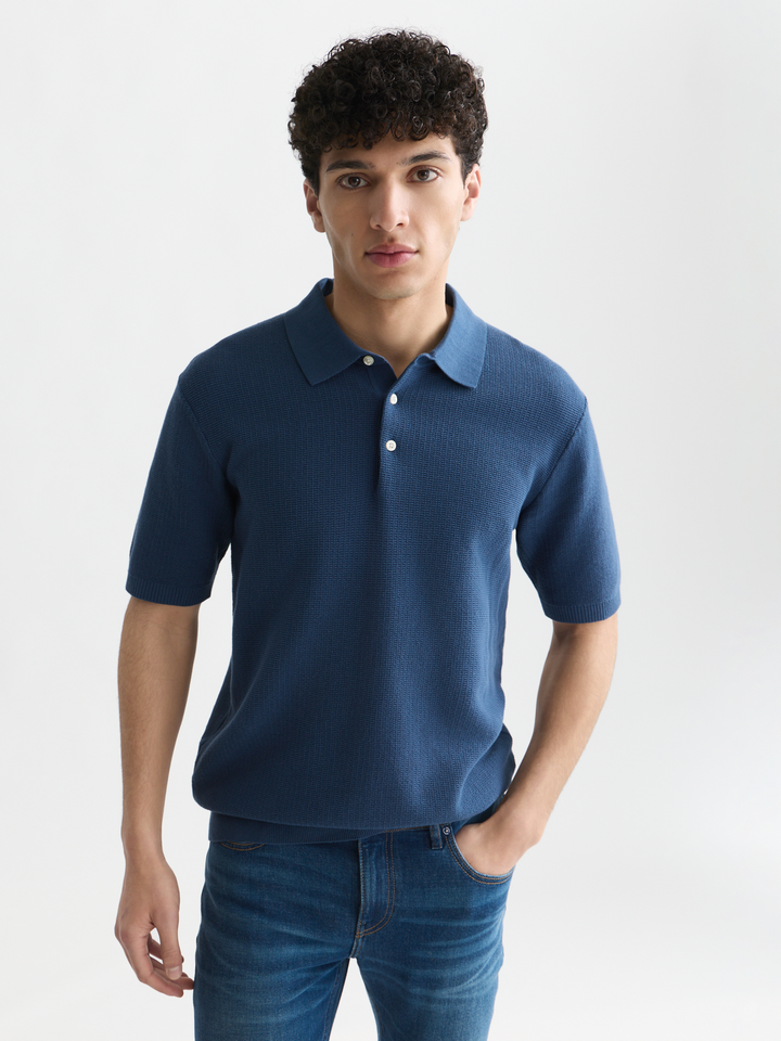 Seasonal core structured knitted regular-fit polo