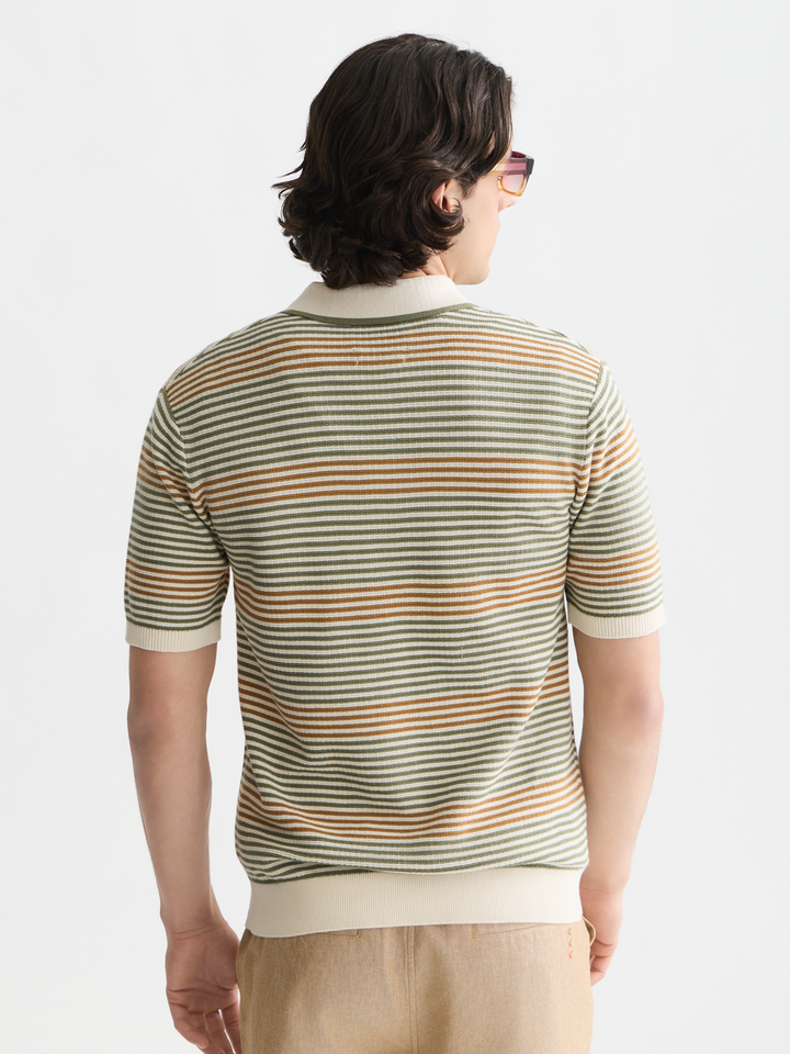 Striped structured knitted regular-fit polo