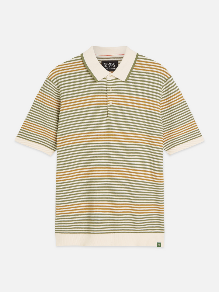Striped structured knitted regular-fit polo