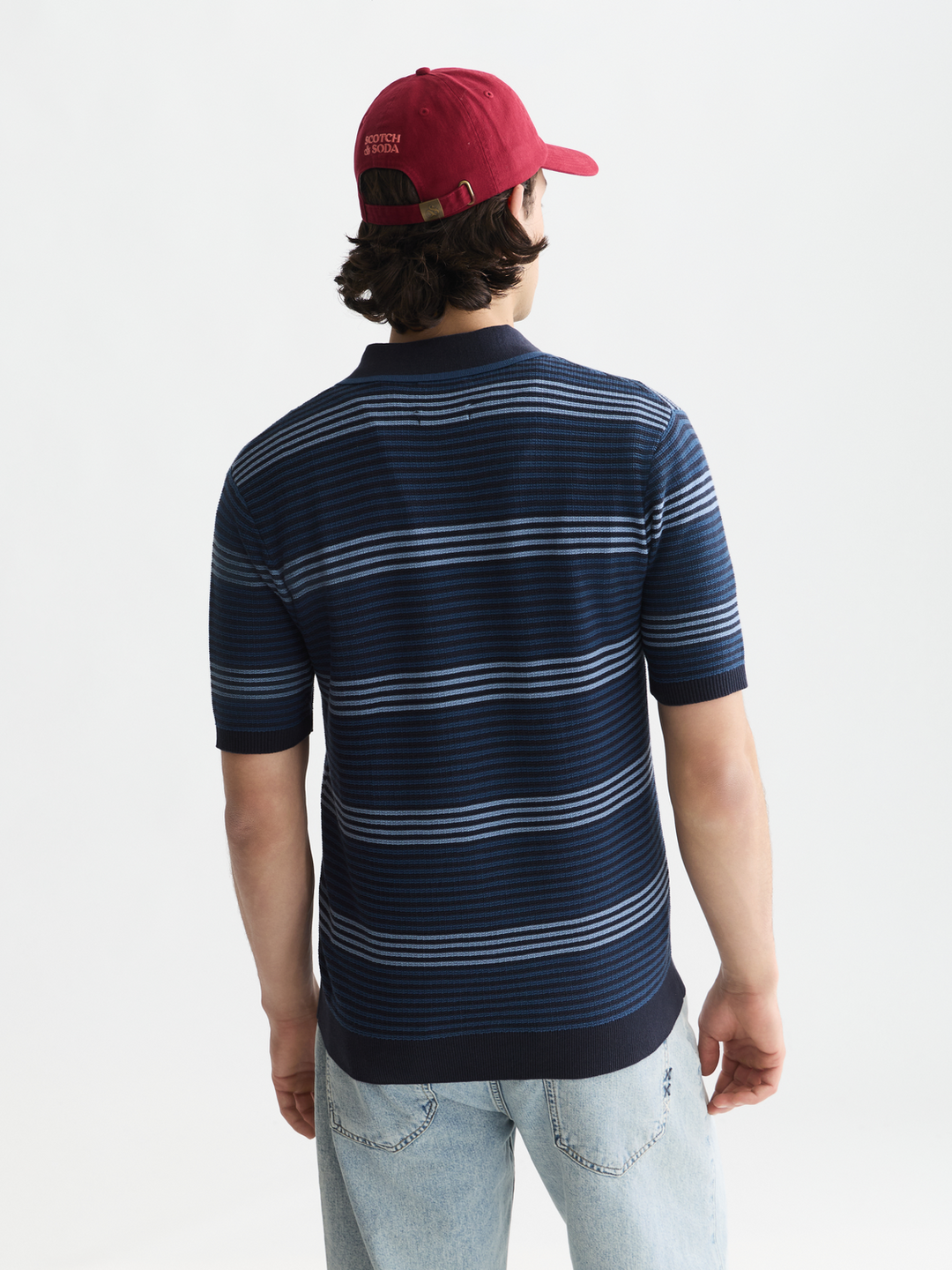 Striped structured knitted regular-fit polo