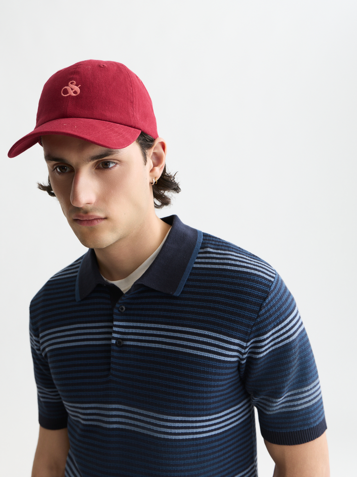 Striped structured knitted regular-fit polo