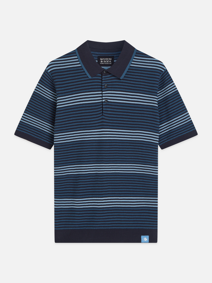 Striped structured knitted regular-fit polo