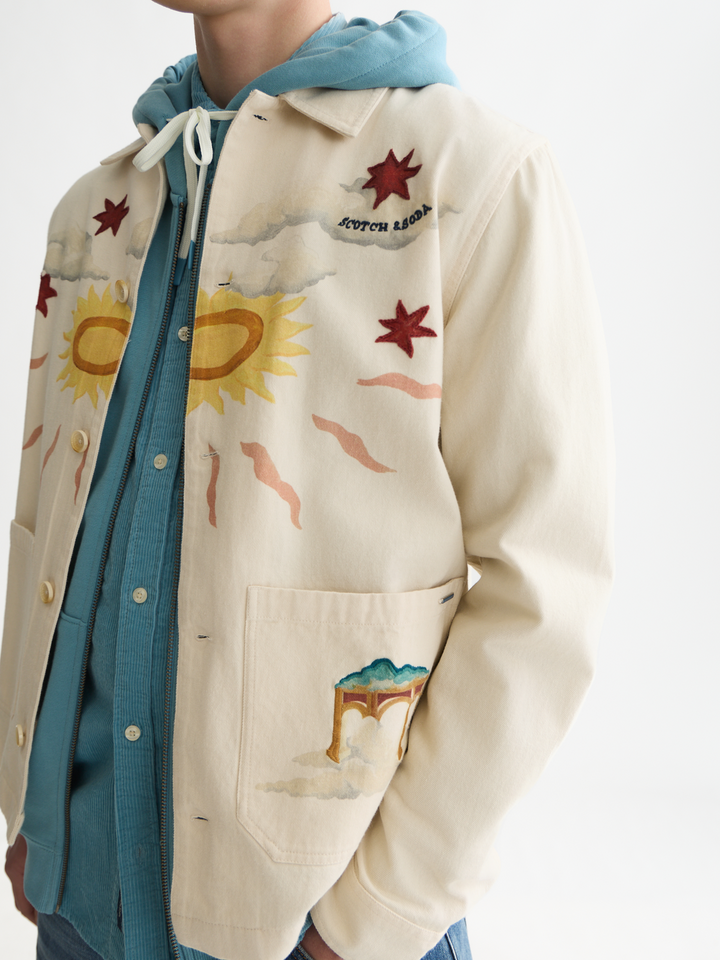 Printed cotton twill overshirt