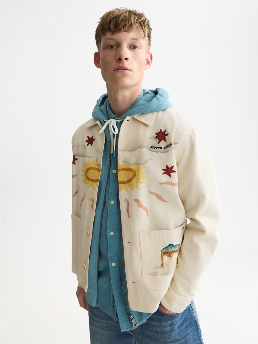 Printed cotton twill overshirt