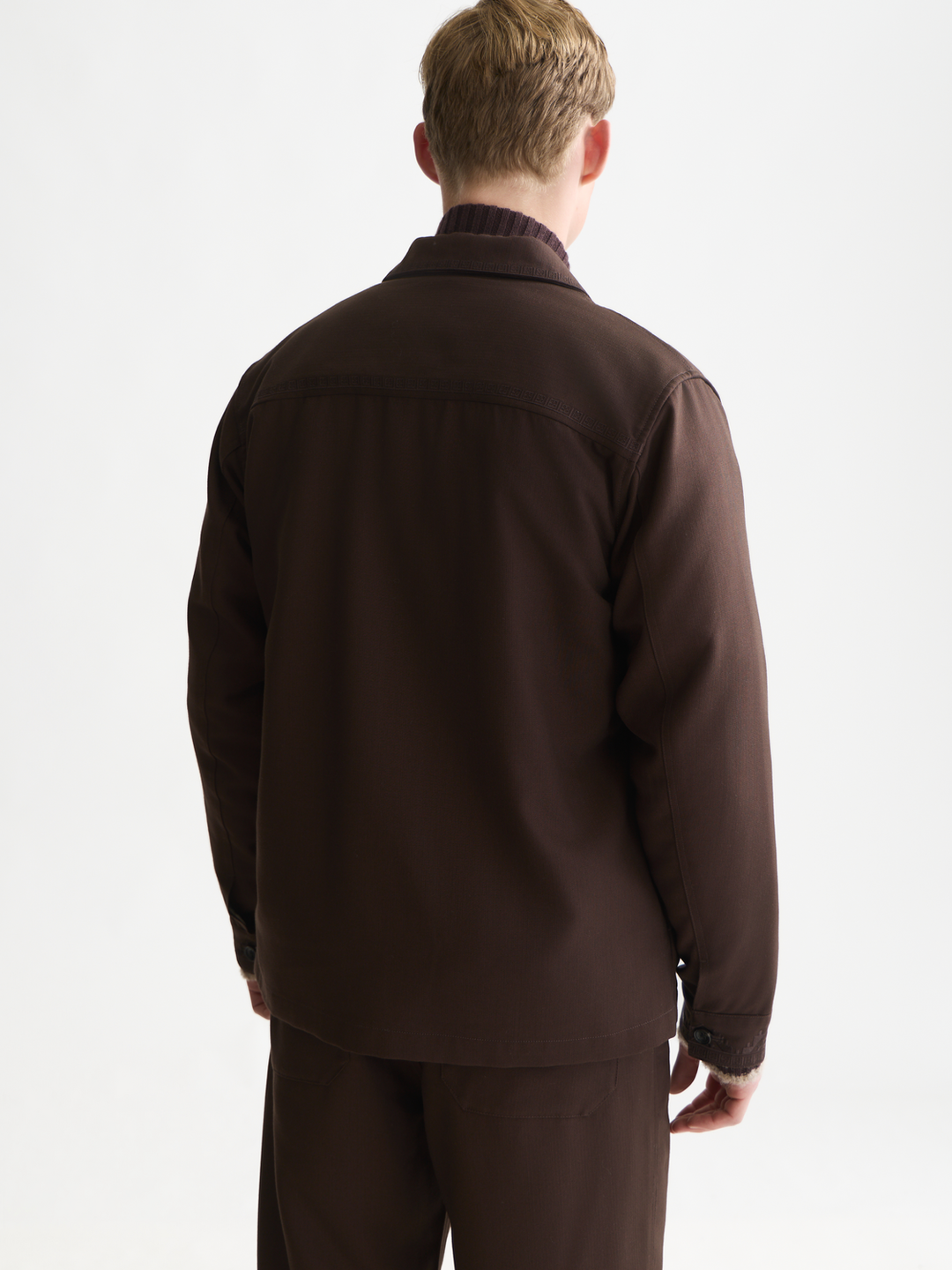 Embroidered tailored wool-blend overshirt